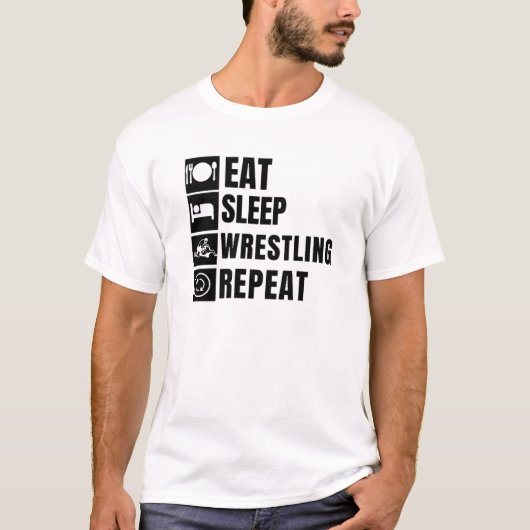 レスリング・睡眠・レスリング・リピート・面白い Tシャツ (正面)