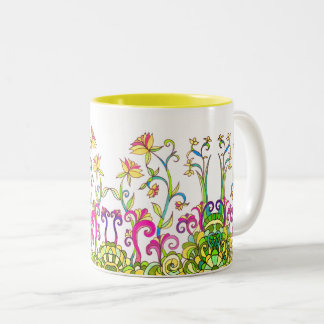 レスリーClair Bures著カラフルな春の花のマグ ツートーンマグカップ