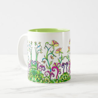 レスリーClair Bures著カラフルな春の花のマグ ツートーンマグカップ