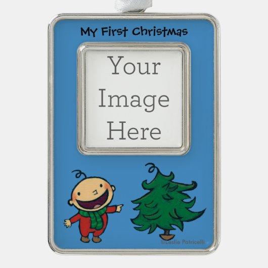 レスリーPatricelliのベビーはクリスマスツリーを選びます シルバープレートフレームオーナメント (正面)