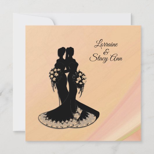 レズエレガントビアン。結婚式招待状桃 招待状 (裏面)