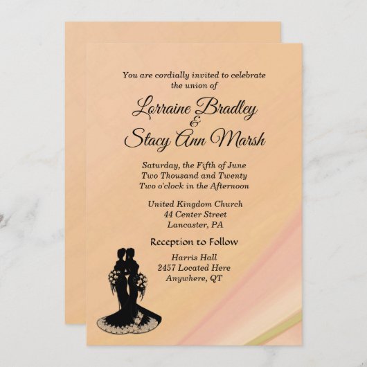 レズエレガントビ結婚アンズピーチ招待状 招待状 (正面/裏面)