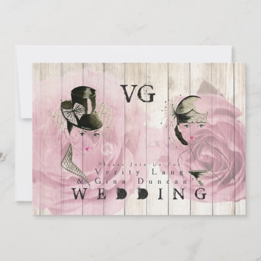 レズコンテンポラリービアン結婚式の招待ヴィンテージおもしろい 招待状 (正面)