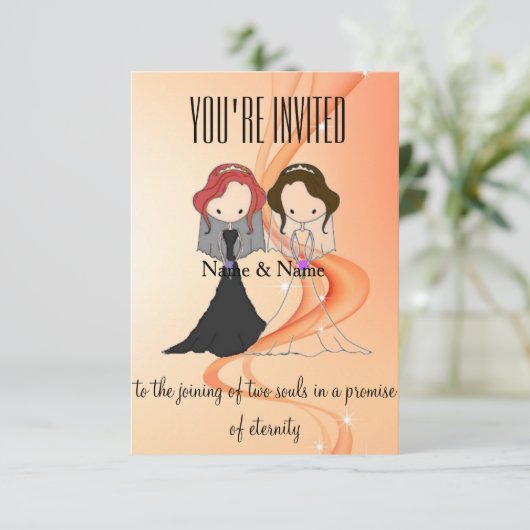 レズパーソナライズされたビアン結婚式招待状 招待状 (スタンド正面)