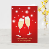 レズビアンのためのシャンペンの輝きの婚約カード カード (黄色い花)