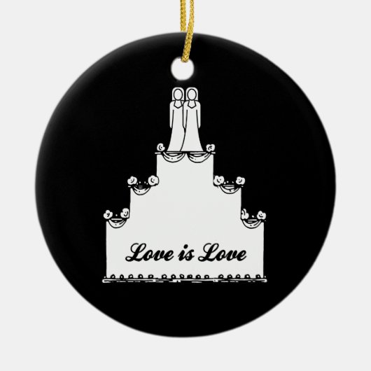レズビアンのウエディングケーキ愛 セラミックオーナメント (正面)
