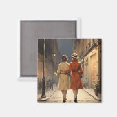 レズビアンのカップルのための居心地の良いナイトウォーク マグネット (正面/裏面)