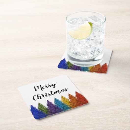 レズビアンのゲイプライドの虹の旗のクリスマスツリー スクエアペーパーコースター (インサイチュ)