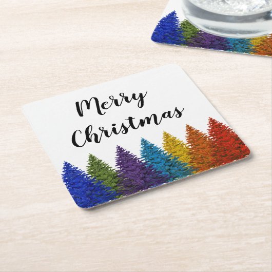 レズビアンのゲイプライドの虹の旗のクリスマスツリー スクエアペーパーコースター (アングル)