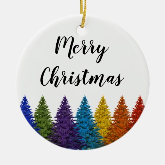 レズビアンのゲイプライドの虹の旗のクリスマスツリー セラミックオーナメント (正面)