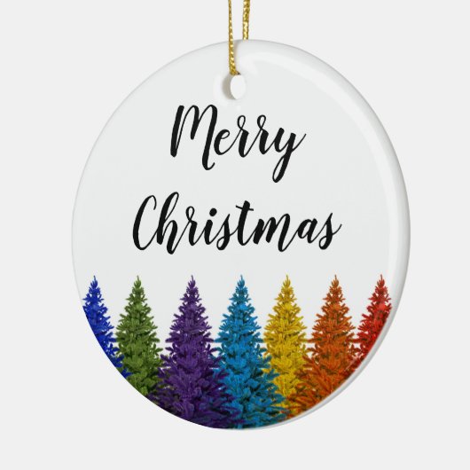 レズビアンのゲイプライドの虹の旗のクリスマスツリー セラミックオーナメント (左)