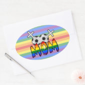 レズビアンのサッカーのお母さん(虹と) 楕円形シール (封筒)