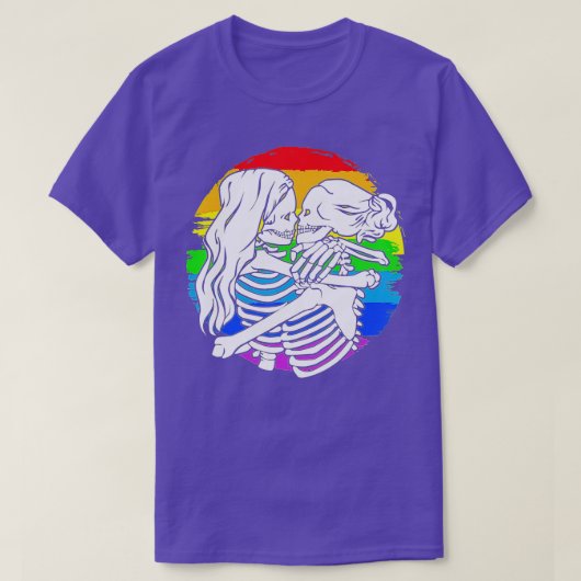 レズビアンのスケルトンのカップル – レズビアンプライドfor Hallow Tシャツ (デザイン正面)