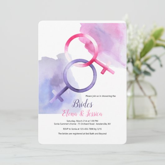 レズビアンのブライダルシャワーの招待状 招待状 (スタンド正面)