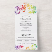 レズビアンのレインボー色のスクロール葉ゲイ結婚の オールインワン招待状 (内側)