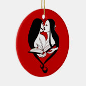 レズビアンのロマンスの赤く及び白い セラミックオーナメント (右)