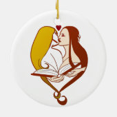 レズビアンのロマンスの赤く及び白い セラミックオーナメント (裏面)