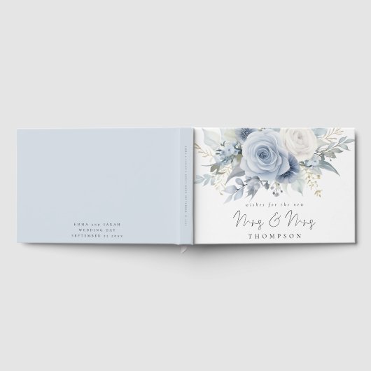 レズビアンの新しいミセス結婚ズを願うダスティブルーの花模様 ゲストブック (全面)