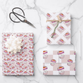 レズビアンの色彩で傘を差したマグカップに入った猫 ラッピングペーパーシート