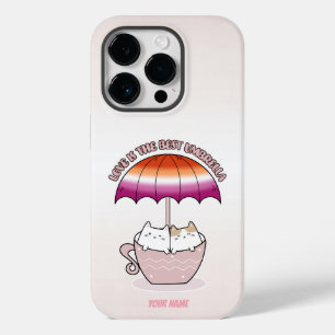 レズビアンの色彩で傘を差したマグカップに入った猫 Case-Mate iPhone 14 PROケース
