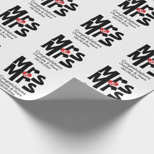 レズビアンはっきりした夫人パーソナライズされた結婚の ラッピングペーパー (角)