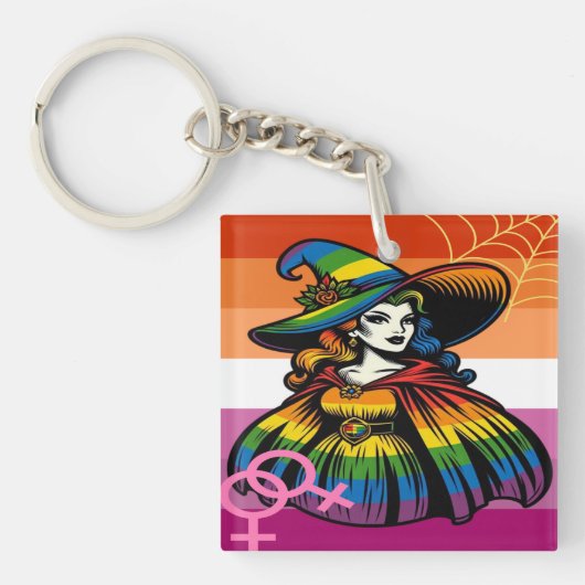 レズビアンウィッチのレインボフラッグウェア キーホルダー (正面)