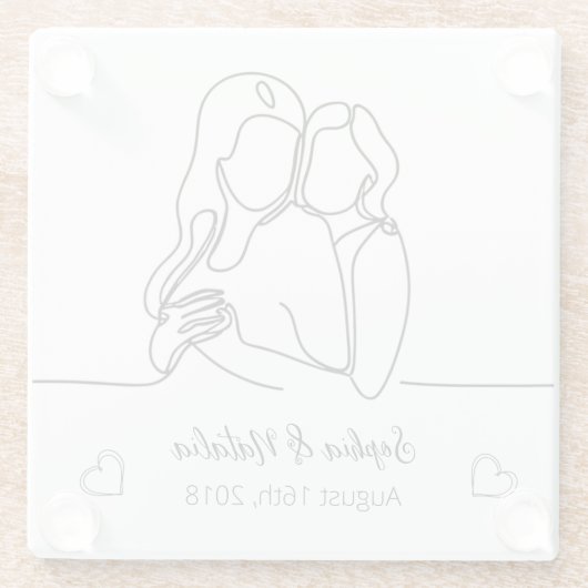レズビアンエレガントパーソナライズされた周年記念ラインアート ガラスコースター (裏面)