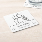 レズビアンエレガントパーソナライズされた周年記念ラインアート スクエアペーパーコースター (アングル)