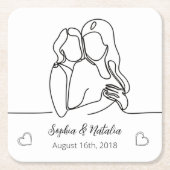 レズビアンエレガントパーソナライズされた周年記念ラインアート スクエアペーパーコースター (正面)