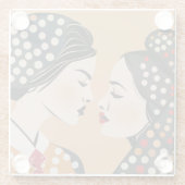 レズビアンカップルと抽象芸術ドット ガラスコースター (裏面)