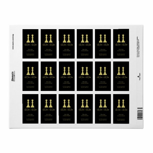 レズビアンカップルのためのチェスのクイーンとクイーンの金ゴールドピース ラベル (フルシート)