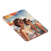 レズビアンカップルのレトロサフィックビーチパーティー マグネット (右側)