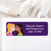 レズビアンカップルキスかわいいカスタム差出人住所 ラベル (インサイチュ)