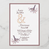 レズビアンカップルダスティブルゴーニュバラ金ゴールドアンパサンド 箔招待状 (正面)