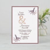 レズビアンカップルダスティブルゴーニュバラ金ゴールドアンパサンド 箔招待状 (立ち正面)