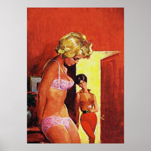 レズビアンカップルヴィンテージパルプマガジンコーバーアート ポスター (正面)