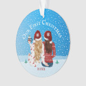 レズビアンカップル第1回クリスマススノーフォトゲイオーネーム オーナメント (正面)