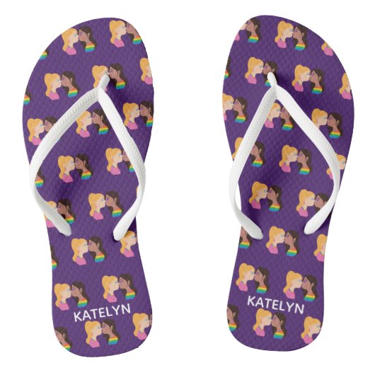 レズビアンキスゲイプライドパープルモノグラムLGBTQ ビーチサンダル (ソール)