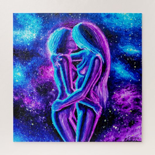 レズビアンキス（青と紫） ジグソーパズル (縦)