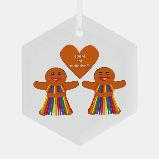 レズビアンクリスマスジンジャーブレッドレディスカップル ガラスオーナメント (裏面)
