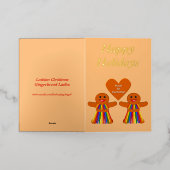レズビアンクリスマスジンジャーブレッドレディースカップルカスタム 箔グリーティングカード (外側レイダウン)