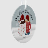 レズビアンゲイカップルDIYフォト初めてのクリスマススノウ オーナメント (正面)