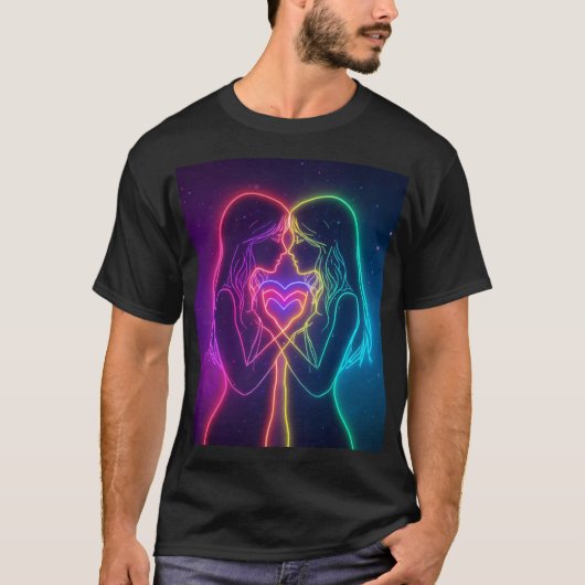 レズビアンネオンハート Tシャツ (正面)