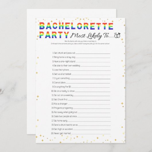 レズビアンバチェロレッテゲーム,最も可能性が高い 招待状 (正面/裏面)