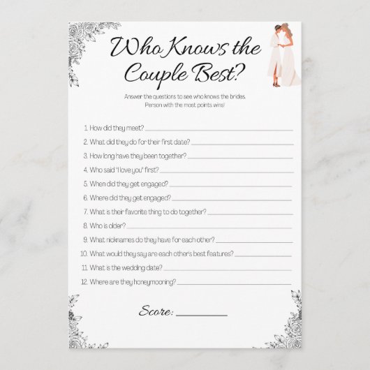 レズビアンブライダルシャワーゲーム，誰がカップルを知っている 招待状 (正面)
