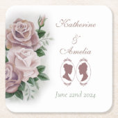 レズビアンブリーズリージェンシーピンクローズ スクエアペーパーコースター (正面)