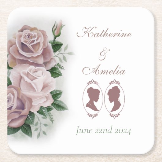 レズビアンブリーズリージェンシーピンクローズ スクエアペーパーコースター (正面)