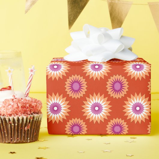 レズビアンプライドカラー/オレンジ色の花 ラッピングペーパー (誕生日パーティー)