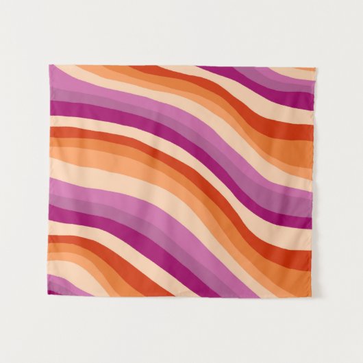 レズビアンプライドハンドメイドカラフルピンクストライプ タペストリー (正面(横))