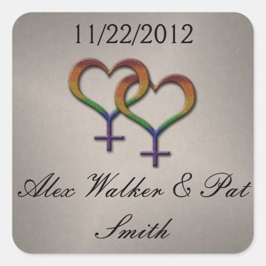 レズビアンプライドレインボー女性ジェンダー記号 スクエアシール (正面)